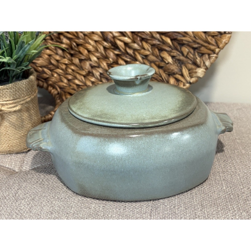 Vintage Frankoma Pottery Covered Casserole/Bean Pot #5V Plainsman Prairie Green